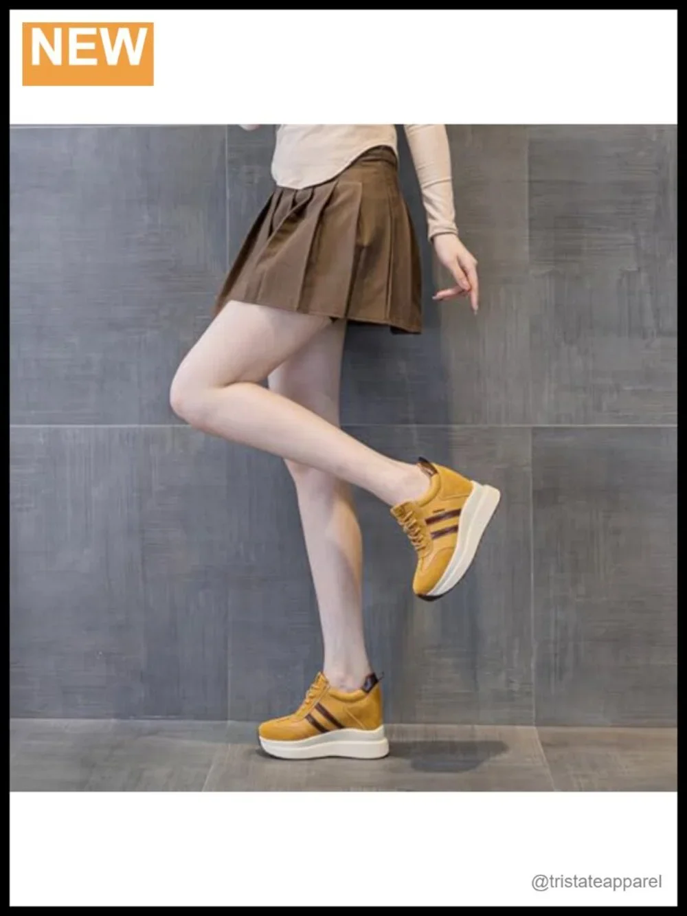 Wedge Sneakers for Women Platform Hidden Heel Leather Lace-Up Chunky Fashion